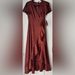 Altar'd State Rust Red Floral Wrap Maxi Dress